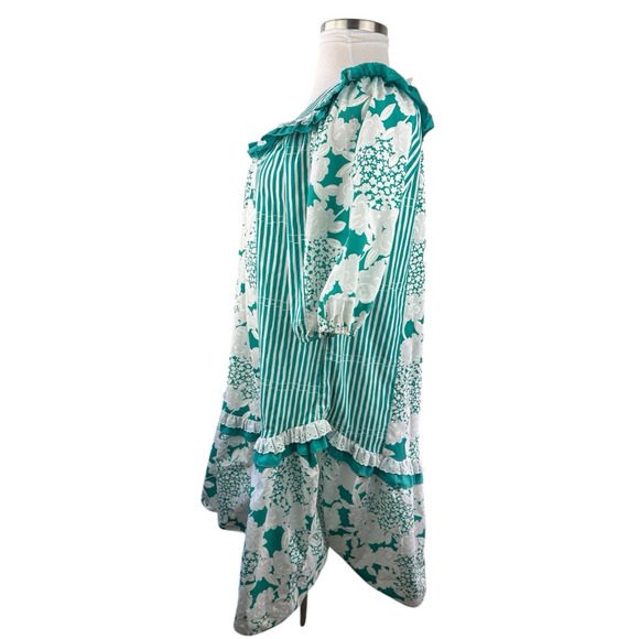 Vintage Tori Richard Floral Striped Muu Muu Ruffled Dress Green White Medium - Picture 13 of 16